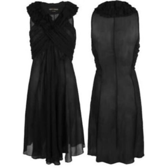 ALLSAINTS Florianna Silk Dress Ruffles Ruched Sheer Crepe Jersey Black Size 6 - Picture 1 of 7